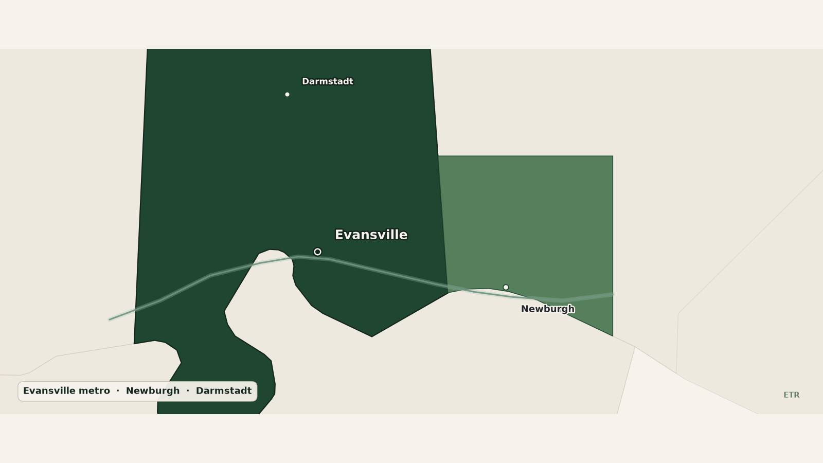 Service area map of the Evansville metro and Newburgh corridor